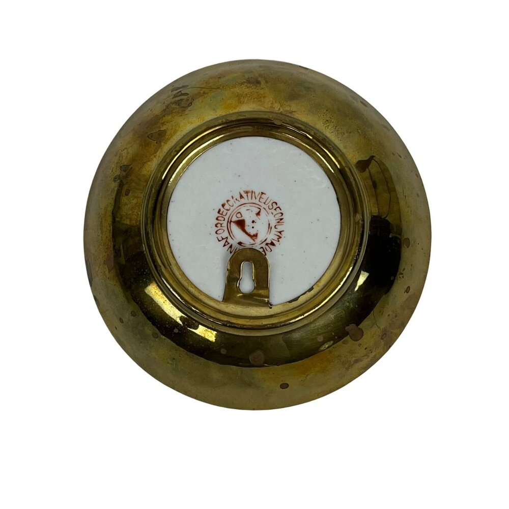 Vintage Brass-Encased Porcelain Bowl Hand-Painted Floral - Picture 4 of 5